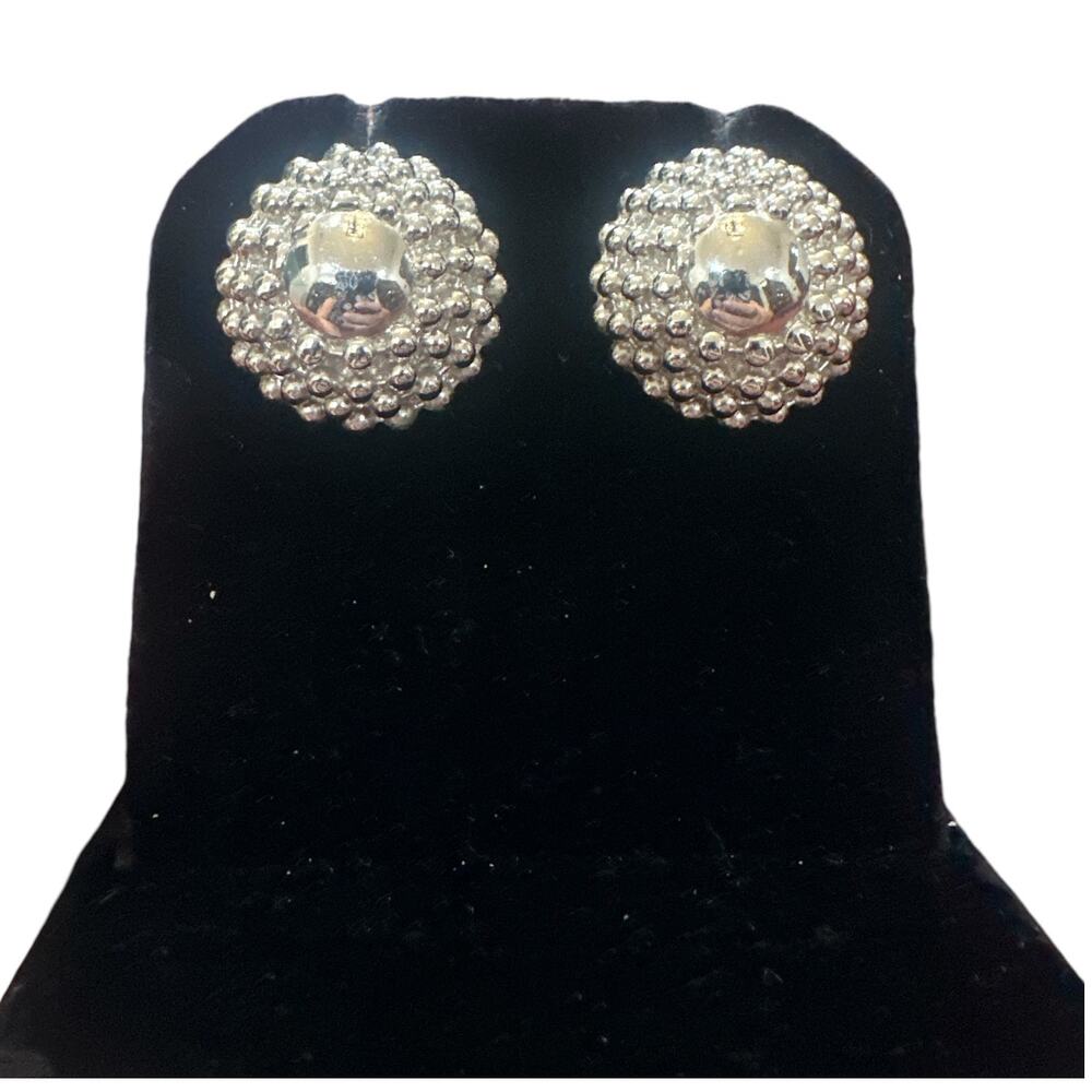 Vintage Trifari Silver Bubble Dotted Post Earrings, Classic 1980s Stud Style